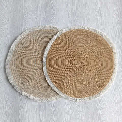 Round Cotton Woven Placemat With Tassels Minimalist Table Decorative Mat Heat Insulation Anti-Scald Bowl Pad
