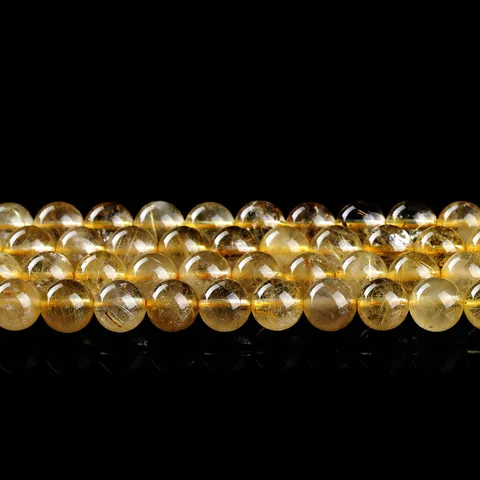 Natural Golden Rutilated Quartz Round Loose Beads For DIY Jewelry Making Polished Crystal Gemstone Beads For Bracelets Necklaces Handcrafted Accessories