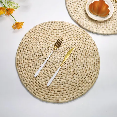 Tovaglietta Pastorale in Cartoccio di Mais Rotonda Tessuta a Mano Ispessita Resistente al Calore per Tavolo da Pranzo Casa