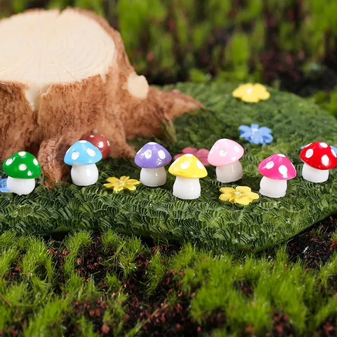Mini Adornos de Champiñones de Resina Micro Paisaje Jardín de Hadas DIY Manualidades Decoración de Maceta Miniatura Multicolor Lindo Accesorio de Planta