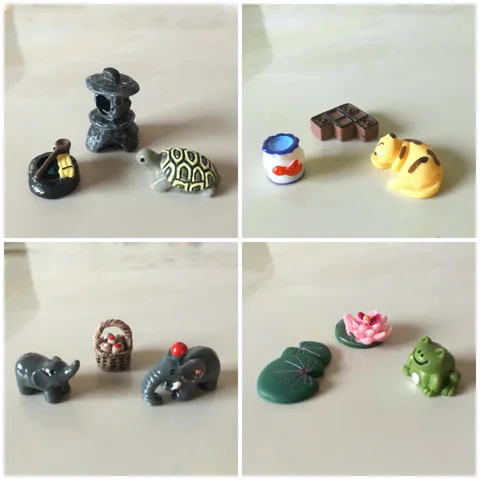 Cute Resin Animal Miniature Figurine Micro Landscape Ornaments Cartoon Pig Duck Frog Turtle Elephant Desk Plant Pot Decor Bonsai DIY Craft Accessory Set