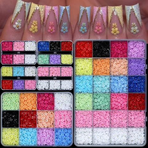 Mixed Color 3D Resin Flower Nail Art Decorations Floral Manicure Accessories With Bead Centers For DIY Nail Design Set