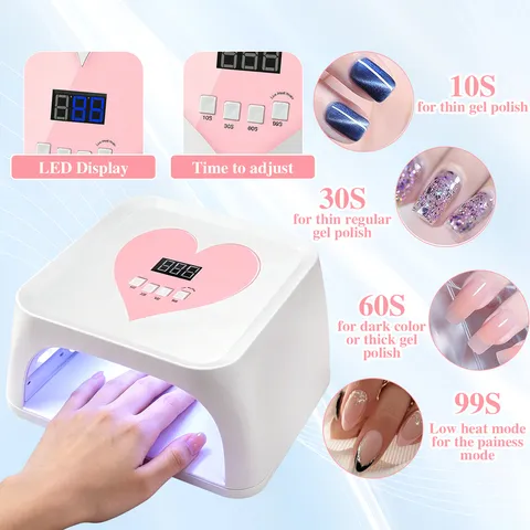 Lámpara de Uñas UV LED Profesional en Forma de Corazón 60 LED Alta Potencia Secado Rápido para Salón de Manicura Enchufe US EU