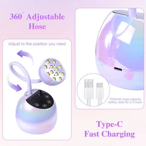 Lámpara de Uñas UV LED Recargable 36W Secado Rápido Sensor Inteligente Luz de Uñas Cuello de Cisne Con Pantalla LCD