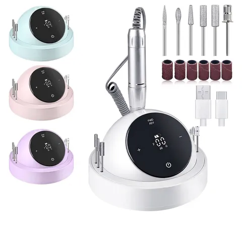 Professional Rechargeable Nail Drill Machine High Speed Portable Electric E-File LED Display Aluminum Alloy Handle Salon Tool
