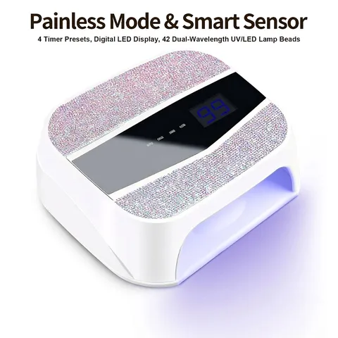 Lampada Unghie UV LED Professionale ad Alta Potenza Con Decorazione in Strass Doppia Sorgente Luminosa per Salone Unghie Donna