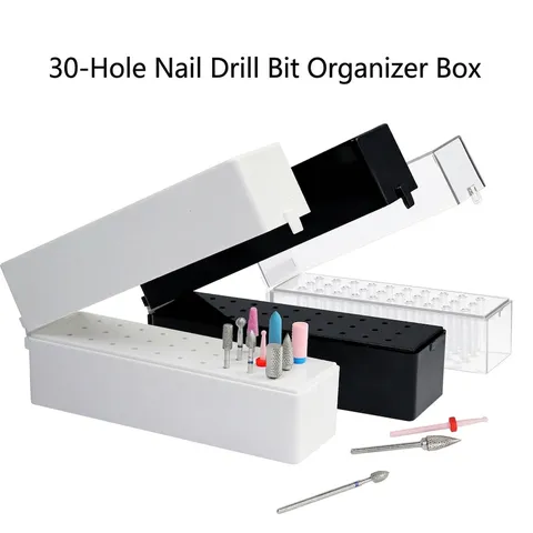30 Holes Nail Drill Bit Storage Box Portable Nail Polishing Head Display Stand Case Professional Manicure Bits Organizer