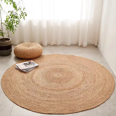 Tappeto da Pavimento Rotondo Tessuto in Paglia Naturale Tappeto Fatto a Mano Stile Rustico Bohemienne Decorazione per Soggiorno Camera da Letto