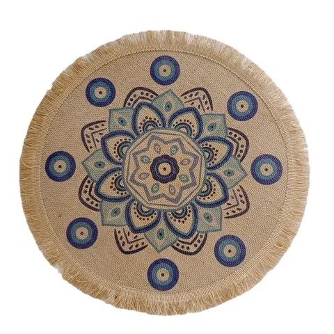 Tovaglietta Rotonda in Juta Boema con Nappa Stampa Geometrica Mandala Tovaglietta Termoisolante Decorazione per la Casa