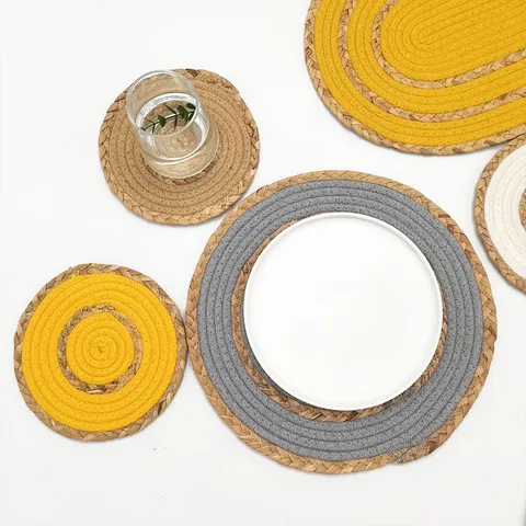 Nordic Straw Cotton Woven Placemat Heat Insulation Mat Table Coaster Home Dining Table Pad Kitchen Dining Decor