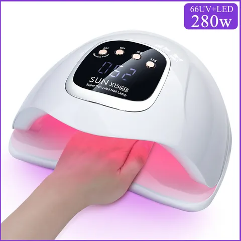 SUN X15 MAX UV LED Nail Lamp 280W Professional Nail Dryer 66 Beads With 4 Timers LCD Display For Gel Polish Manicure Pedicure