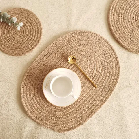 Modern Minimalist Linen Woven Placemat Thickened Round Heat Insulation Bowl Pot Coaster Table Mats For Home Kitchen Dining Decor