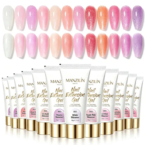 MANZILIN Shimmer Poly Nail Extension Gel Nude White UV LED Builder Gel Quick Building Sculpting Nail Art Tool For Women