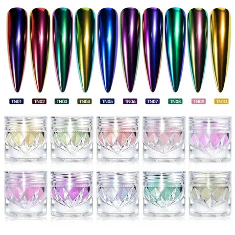 Aurora Chameleon Nail Powder Macaron Neon Chrome Mirror Effect Mermaid Iridescent Pigment For Professional Nail Art Decoration DIY