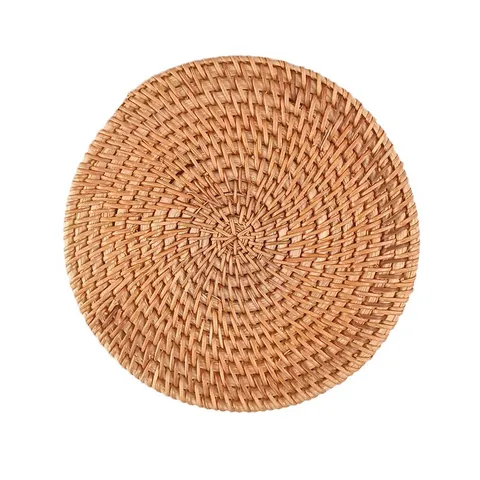 Handmade Woven Rattan Placemat Natural Vine Tea Cup Coaster Round Heat Insulation Mat For Table Kitchen Dining Decor