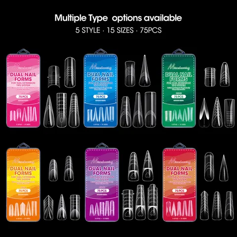Misscheering 75 Pezzi Dual Form Trasparenti per Unghie Allungamento Rapido Poly Gel Kit Professionale per Manicure