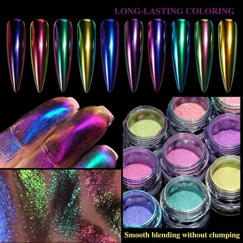 Aurora Chameleon Nail Powder Macaron Neon Chrome Mirror Effect Mermaid Iridescent Pigment For Professional Nail Art Decoration DIY