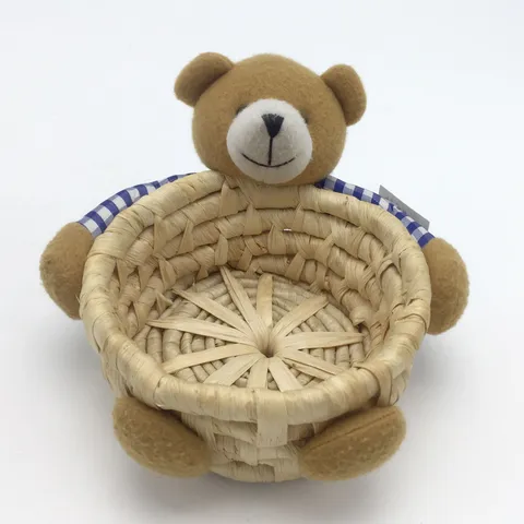 Cute Cartoon Animal Corn Husk Straw Woven Storage Basket Desktop Sundries Organizer Bin For Home Office Holiday Decoration