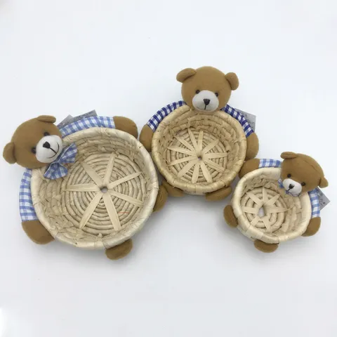 Cute Cartoon Animal Corn Husk Straw Woven Storage Basket Desktop Sundries Organizer Bin For Home Office Holiday Decoration