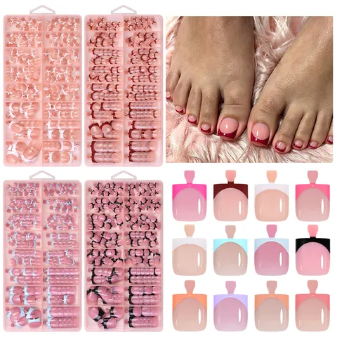 French Short Toenail Press-ons Glossy Nude Fake Nails Toe Nail Tips For Women Pedicure Art Manicure Ornament