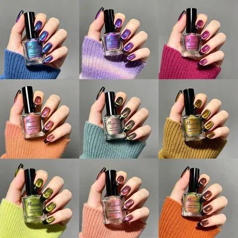 Misscheering Magnetic Cat Eye Nail Polish Polarized Iridescent Shimmer Nail Art Gel Polish Long Lasting Manicure Decor