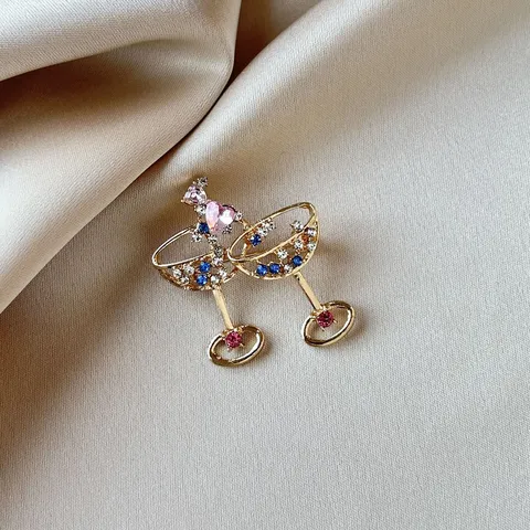Broche de Copa de Coctel de Aleación de Zinc Chapado en Oro con Diamantes de Imitación Multicolores Accesorio de Joyería de Moda para Mujer