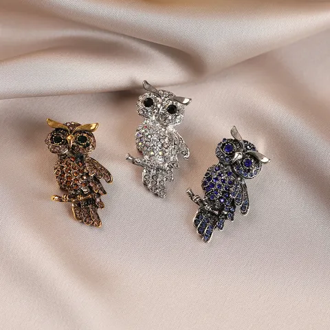 Fashion Vintage Alloy Rhinestone Owl Brooch Pin Cute Animal Design Clothing Accessories Jewelry Gift For Women