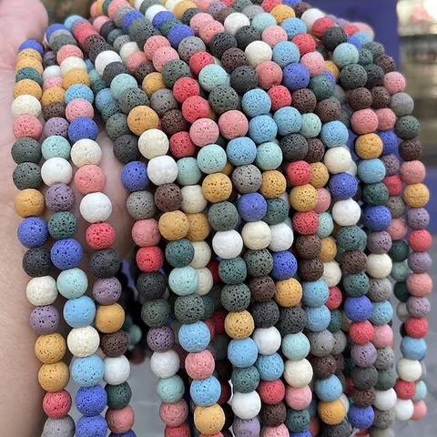 Colorful Aromatherapy Lava Stone Loose Beads For Jewelry Making DIY Round Porous Volcanic Rock Accessory For Bracelet Necklace