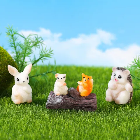 Ornements en Résine Micro Paysage Mignon Hérisson Lapin Blanc Écureuil Figurines d'Animaux Jardin Décoration de Maison