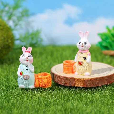 Figurine Miniature de Lapin en Résine Mignonne Statue d'Animal Ornement de Bureau Décoration de Maison Jardinage de Micro Paysage