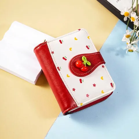 Portefeuille Court en Cuir PU à Imprimé Fruits pour Femmes avec Décoration de Fruits 3D Porte-monnaie à Fermeture Éclair Multi-emplacements Porte-cartes pour Femmes Étudiants Cadeau