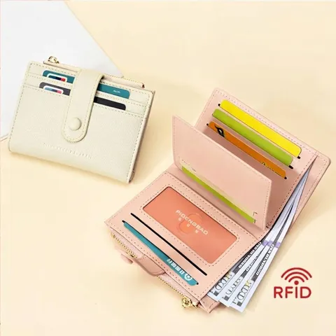 Petit Portefeuille Femmes Blocage RFID Cuir PU Emplacements Cartes Fermeture Éclair Porte-Monnaie Compact Urbain Simple