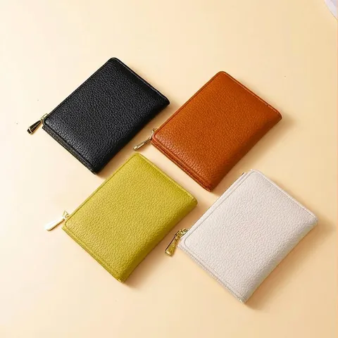 Portefeuille Femme Blocage RFID en Cuir PU Motif Lychee Bifold Porte-Cartes Avec Poche Monnaie Zippée Portefeuille Minimaliste