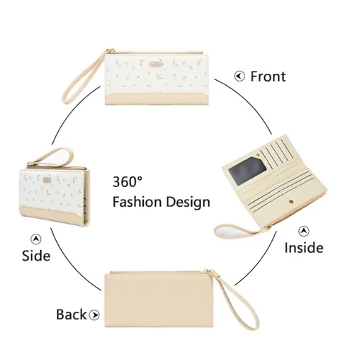 2025 Nouveau Portefeuille Long Élégant à Imprimé Floral pour Femmes Grande Capacité Emplacements Multi-Cartes Pochette en Cuir PU Avec Dragonne