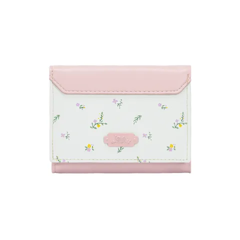 Portefeuille à Trois Volets pour Femmes Style Coréen Cuir PU Imprimé Floral Petit Sac à Main Mince Fentes Multi-cartes Étudiant