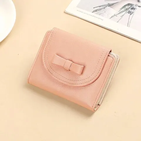Sweet Bow Knot Women Short Wallet PU Leather Zip Coin Purse Card Holder Fashion Purse Girl Money Bag Small Wallet