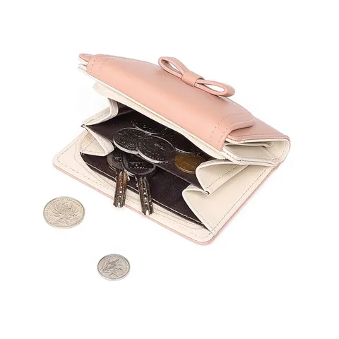 Cartera Corta para Mujer con Lazo Dulce de Cuero PU Cremallera Monedero Tarjetero Cartera de Moda Bolsa de Dinero para Niñas Cartera Pequeña