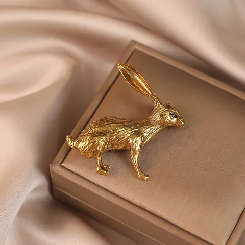 Broche de Conejo de Aleación de Oro Vintage Lindo Animal Servilletero Pascua Corsaje Pin Joyería de Moda Regalo Para Mujeres