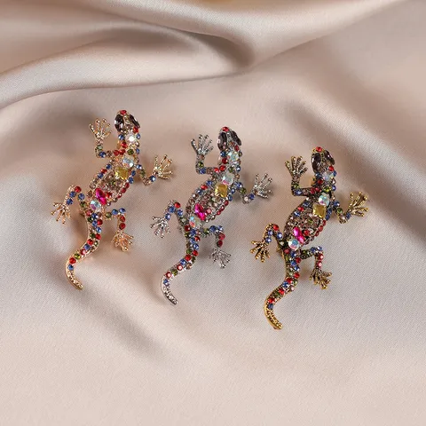 Prachtige Legering Strass Gekko Brooch Dier Kristal Reversspeld Mode Vintage Pak Sieraden Accessoires Voor Vrouwen