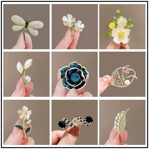 Elegant Alloy Rhinestone Floral Animal Brooch For Women Enamel Artificial Pearl Pin For Wedding Banquet Accessory Jewelry Gift