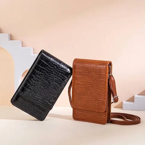 Élégante Pochette Téléphone Femme Motif Crocodile Grande Capacité Cuir PU Sac À Bandoulière Minimaliste Mode Quotidienne