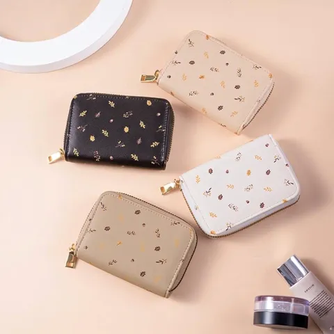 Porte-Cartes Accordéon en Cuir PU à Imprimé Floral pour Femmes Étui à Cartes de Crédit Imperméable Mini Porte-Monnaie