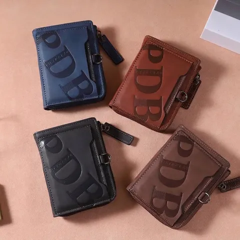 Portefeuille Court Homme en Similicuir PU Multi-Emplacements Porte-Cartes Poche Monnaie Zippée Multifonction Style Urbain Simple Quotidien
