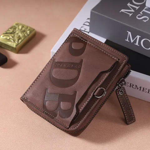 Portefeuille Court Homme en Similicuir PU Multi-Emplacements Porte-Cartes Poche Monnaie Zippée Multifonction Style Urbain Simple Quotidien