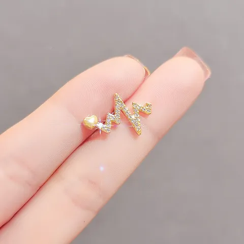 Exquisite Alloy Rhinestone EKG Heart Lightning Brooch Pin Gold Fashion Sweater Collar Pin Jewelry Gift For Women