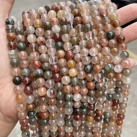 Cuentas Sueltas de Cuarzo Rutilado Rojo y Verde Natural Grado 3A Cuentas de Cristal Redondas de 6mm 8mm 10mm para Accesorios de Fabricación de Joyas DIY