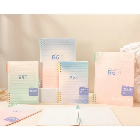 Minimalist A5 Segmented Loose-Leaf Notebook Gradient PP Cover Waterproof Grid Horizontal Line Student Writing Pad Office Notebook