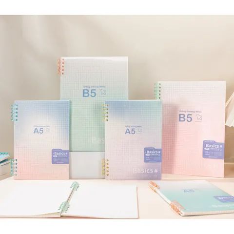 Minimalist A5 Segmented Loose-Leaf Notebook Gradient PP Cover Waterproof Grid Horizontal Line Student Writing Pad Office Notebook