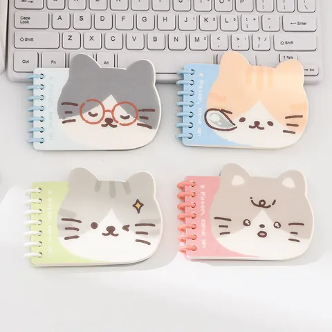 Cute Cartoon Cat Pocket Notebook Portable Spiral Lined Notepad Student Reward Stationery Gift Kawaii Daily Journal