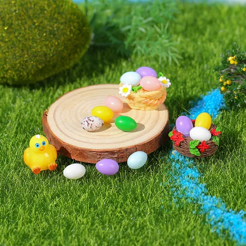 Lapin Poussin de Pâques Figurine en Résine Miniature Peint Œuf de Pâques Ornement DIY Micro Paysage Bureau Décoration Maison Artisanat